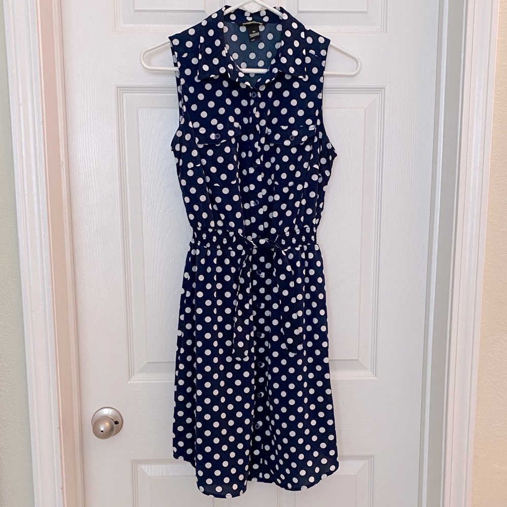 Navy Polka Dot Sleeveless Dress